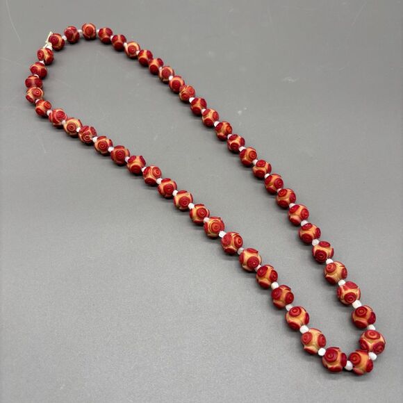 Vintage Tagua Nut Carved Rosettes Beaded Necklace Shell Spacers 26" Craft Beads - Picture 3 of 8